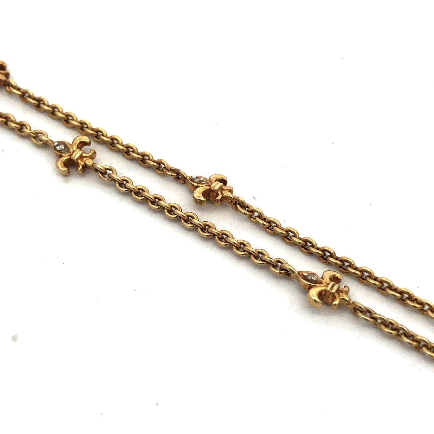 925 Sterling Silver Gold Vermeil Round Diamond Fleur De Lis Necklace