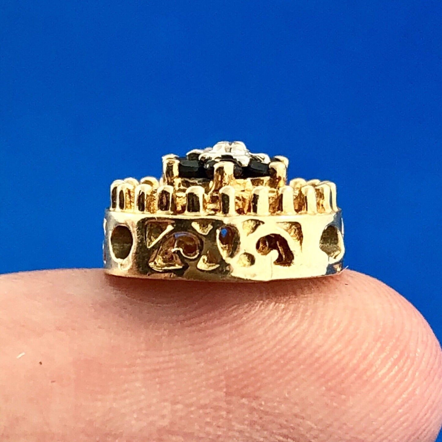 Designer OMG 10K Yellow Gold Blue Sapphire Cluster Slide Charm Diamond Accent