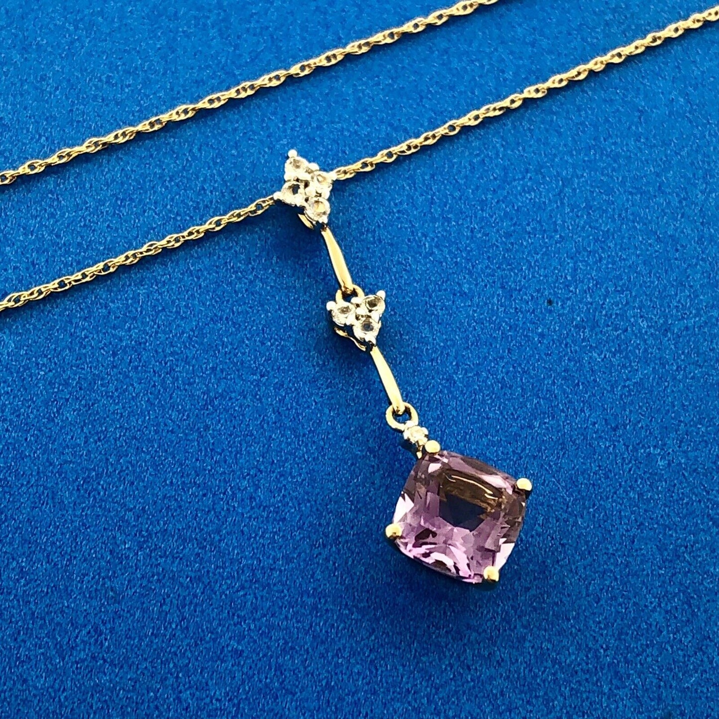 Gorgeous Midas 14k Yellow Gold Cushion Amethyst Quartz Accent 18" Necklace