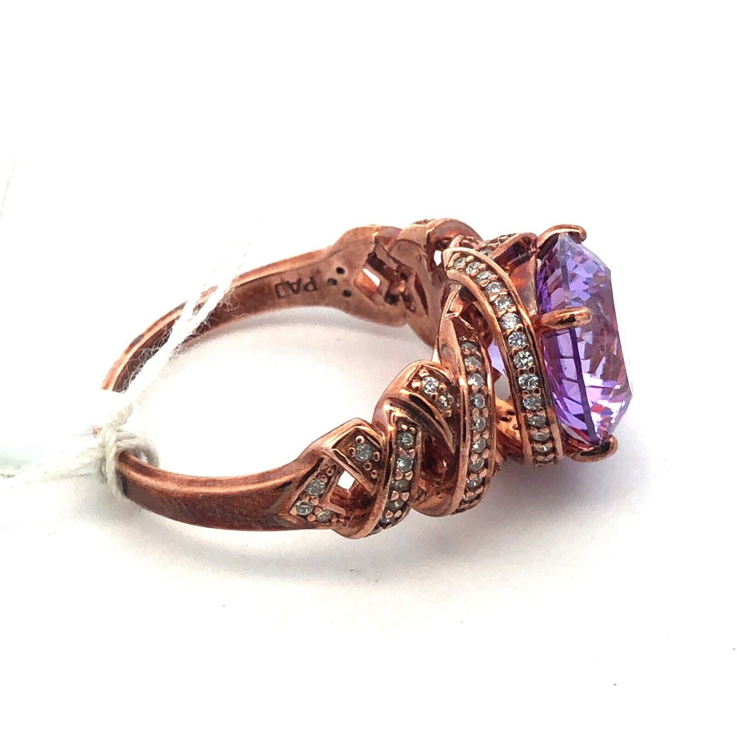 PAJ Sterling Silver Rose Tone Lavender Dillenium Cut Purple CZ With Accents Ring