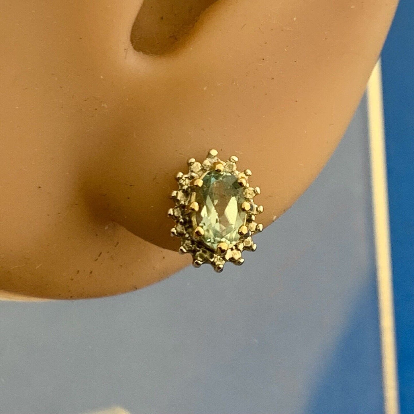Designer 925 Sterling Silver Vermeil Two Tone Oval Blue Topaz Stud Earrings