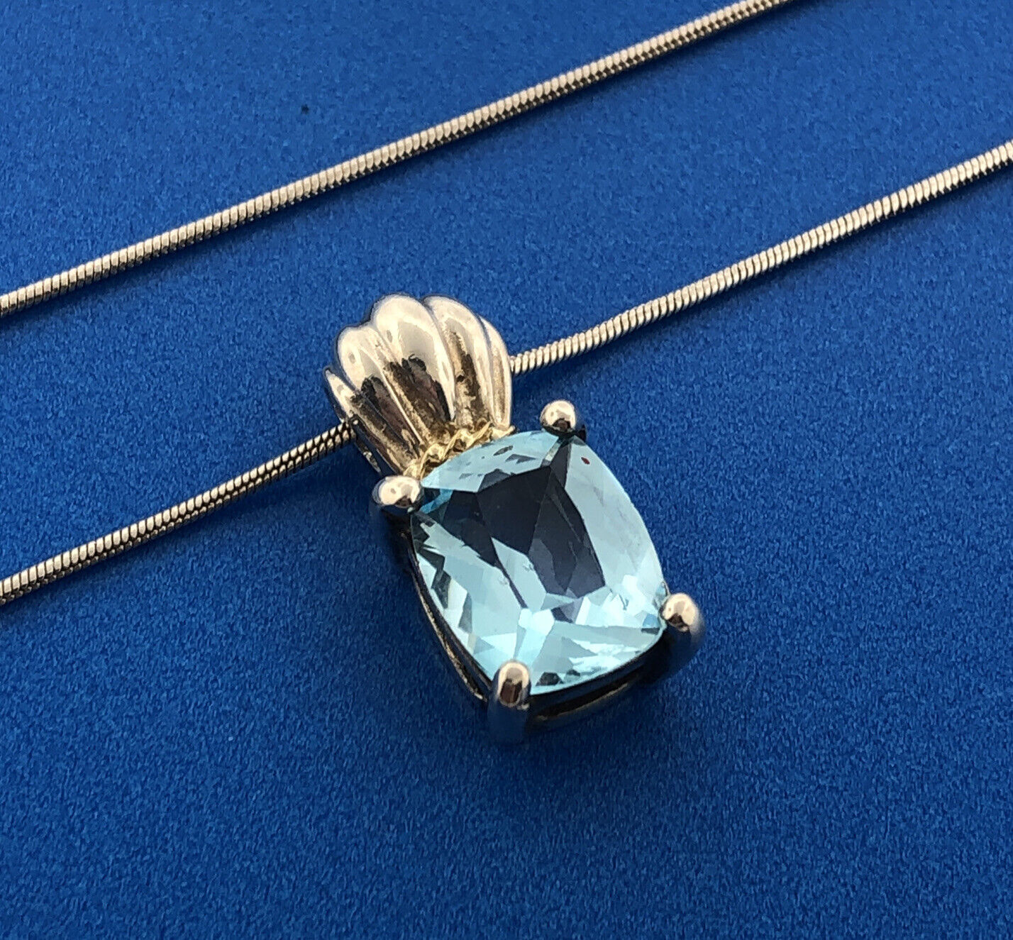 Designer CAA Sterling Silver 925 18K Yellow Gold Blue Topaz Necklace