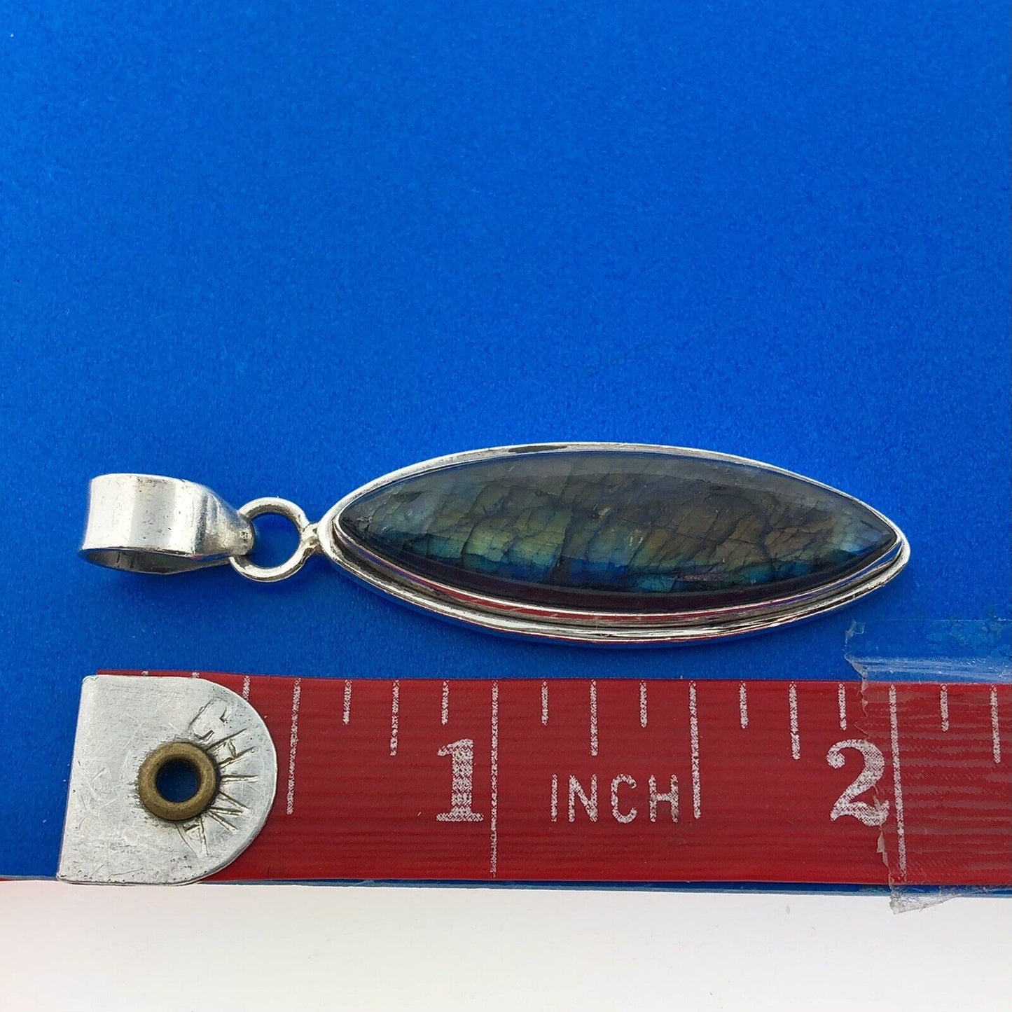 Lovely Sterling Silver 925 Iridescent Cabochon Labradorite Teardrop Pendant