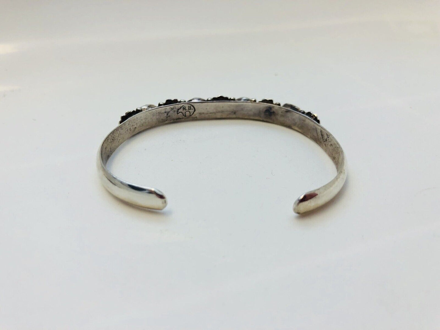 Navajo Running Bear R.B. Sterling Silver Pink Mother Of Pearl Flower Bracelet