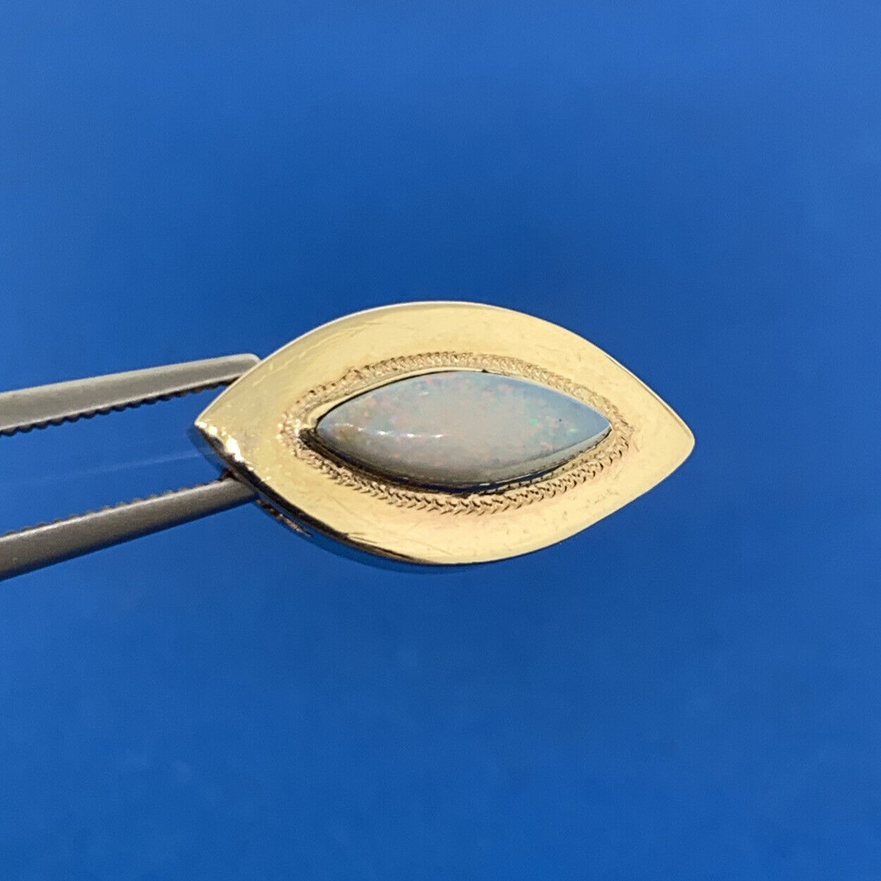 Vintage 10K Yellow Gold Marquise Opal Cabochon Slide Bracelet Charm