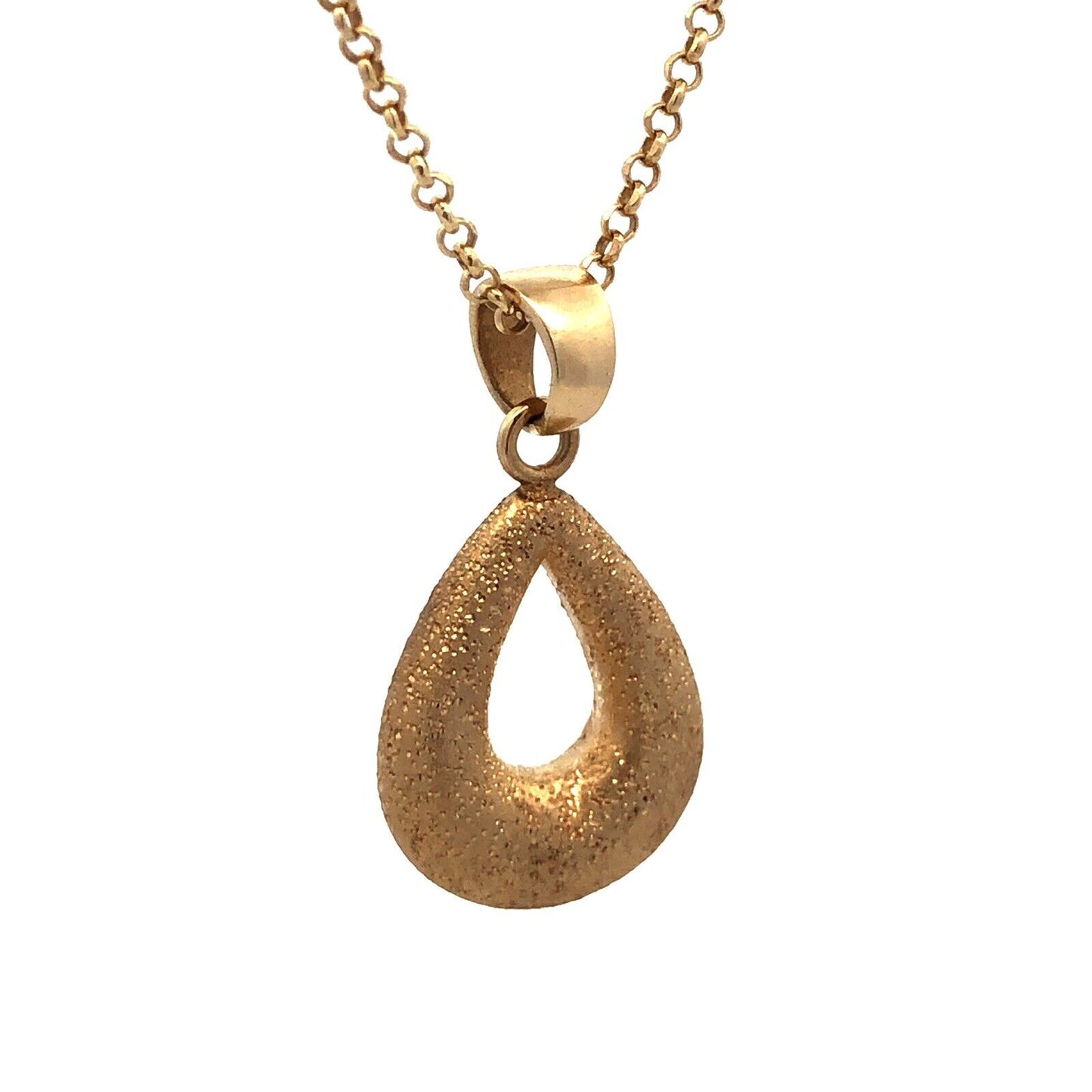 925 Sterling Silver Vermeil Estate Gold Tone Textured Teardrop Pendant Necklace