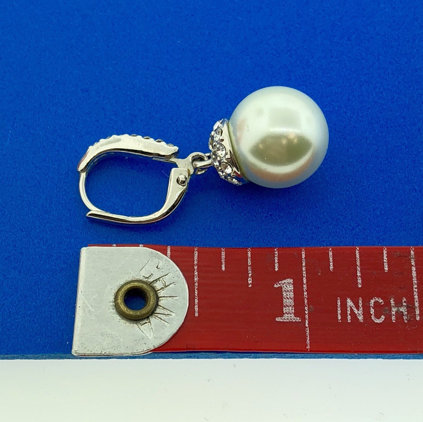 Elegant Silver Tone Faux Pearl Cubic Zirconia Drop Dangle Ball Earrings