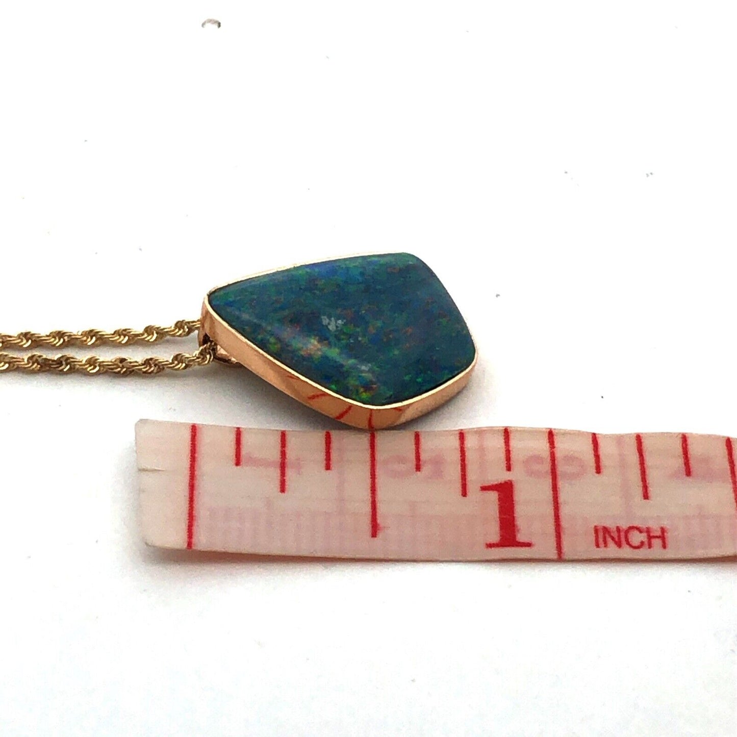 Designer IAJ 14K Yellow Gold Black Blue Opal Cabochon Bezel Pendant Necklace