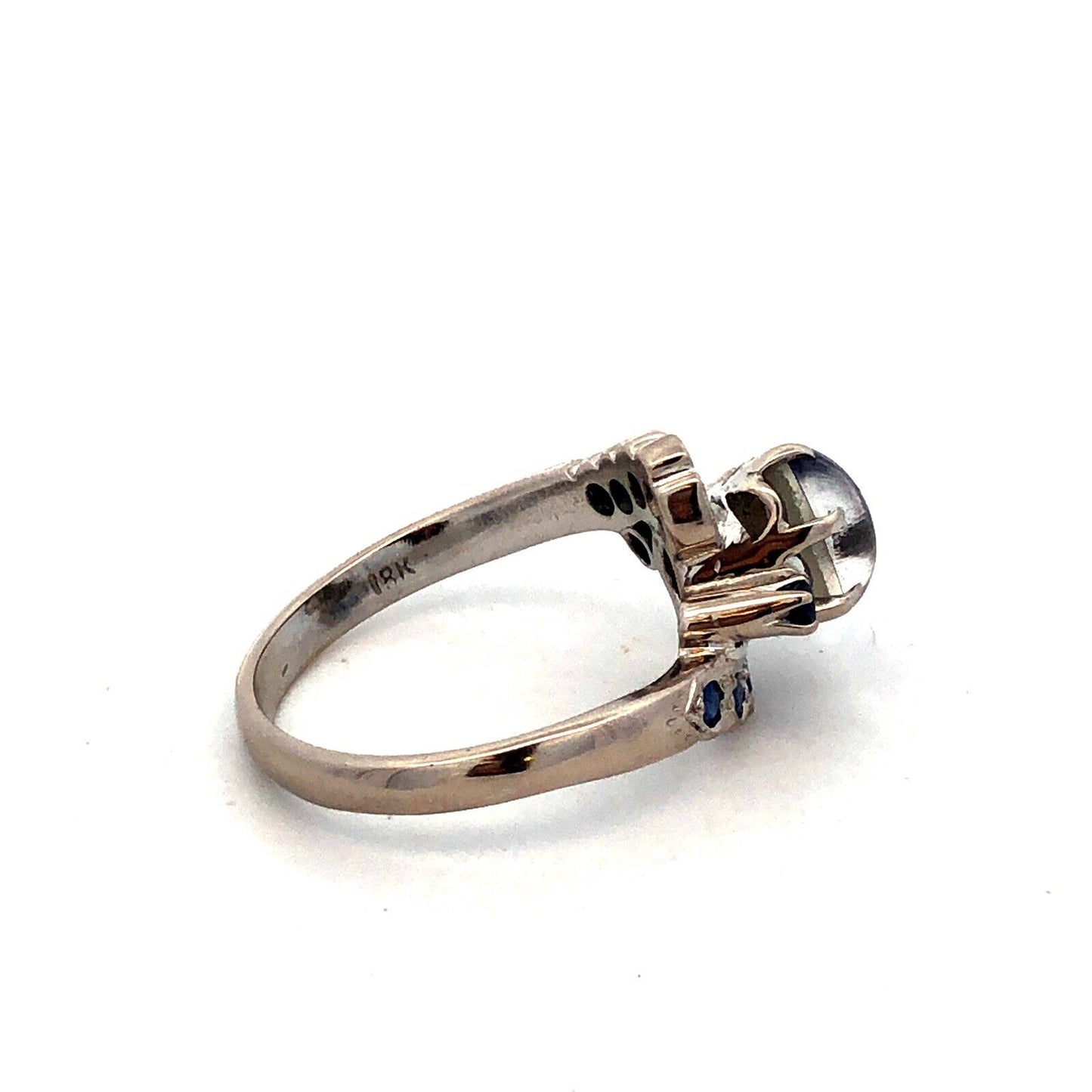 Estate 18K White Gold Oval Amethyst Cabochon Sapphire Accents Solitaire Ring