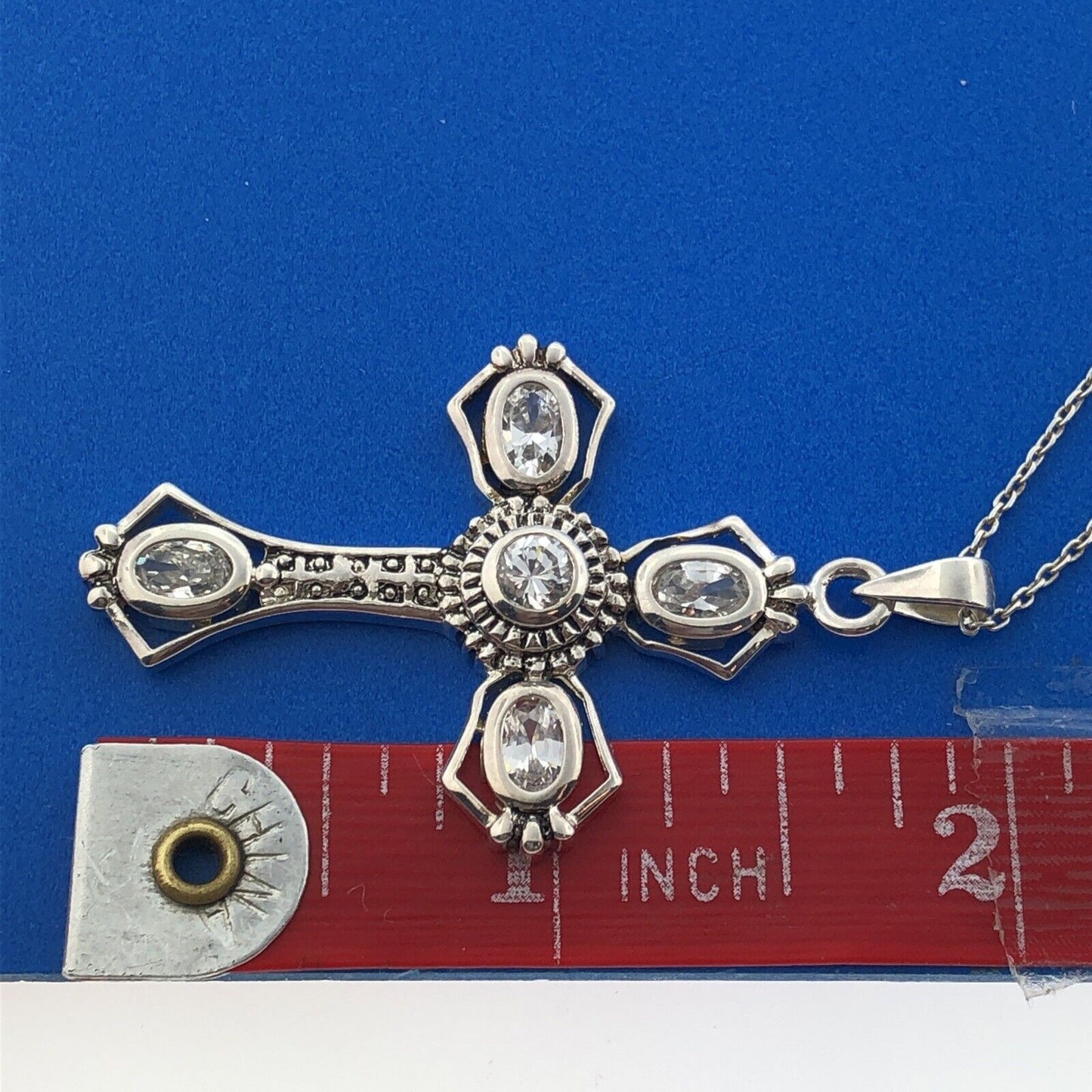 Designer Sterling Silver 925 Cubic Zirconia Religious Cross Statement Necklace