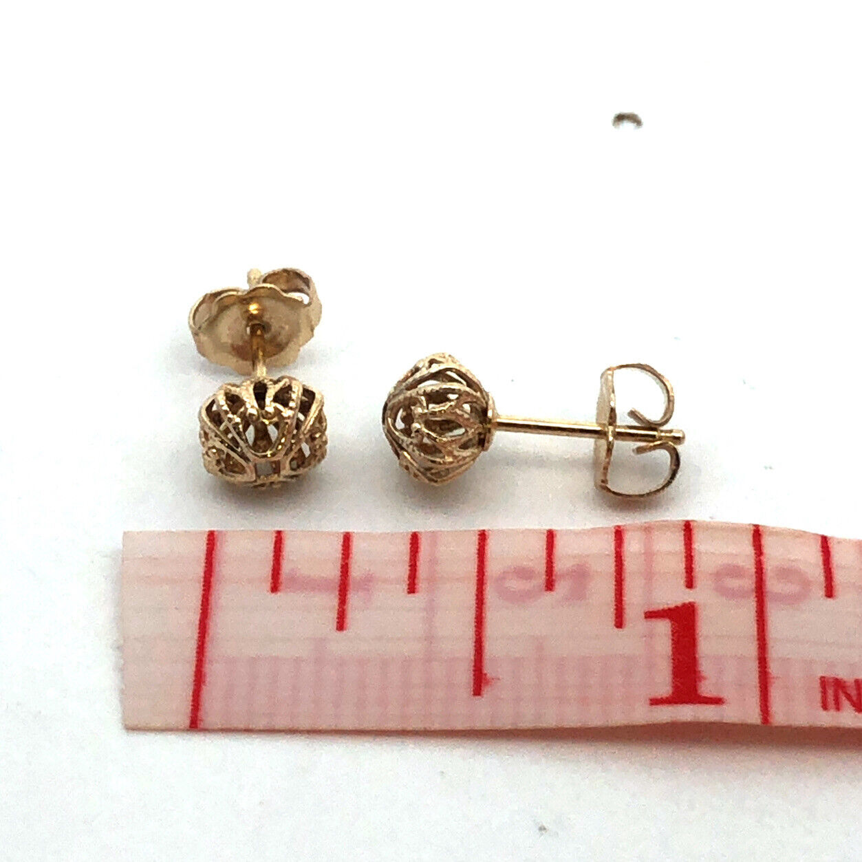 Estate 14K Yellow Gold Textured Open Work Dome Ball Stud Earrings