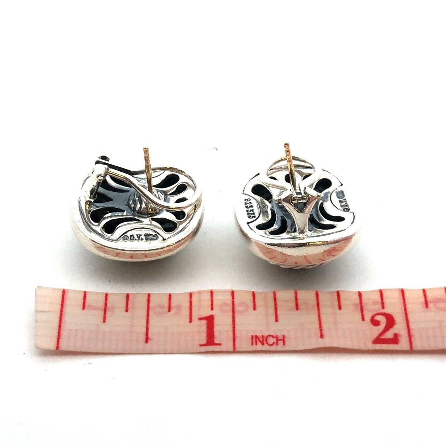 David Yurman 925 Sterling Silver 14K Gold Black Onyx Albion Stud Earrings