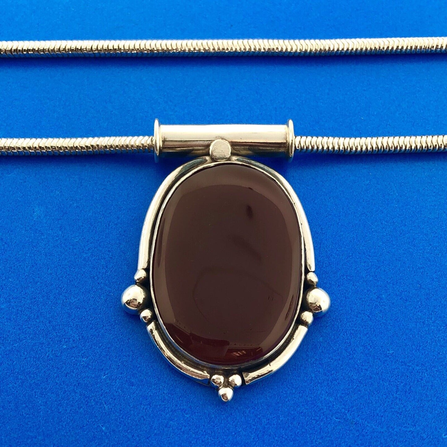 Stunning Sterling Silver 925 Cabochon Carnelian 18" Snake Chain Necklace