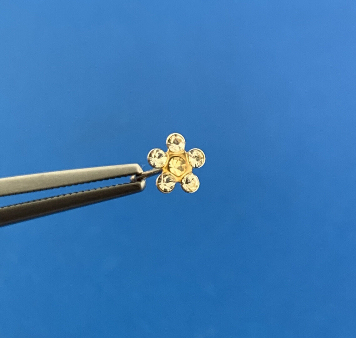 Designer 14K Yellow Gold Yellow Crystal Floral Design Shape Enamel Stud Earrings