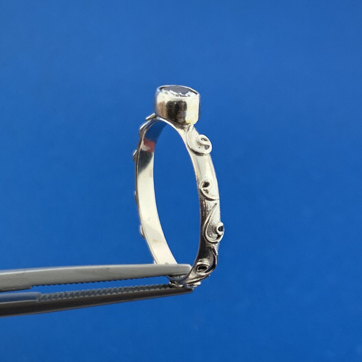 Designer 925 Sterling Silver White Topaz Scroll Design Stackable Band Ring