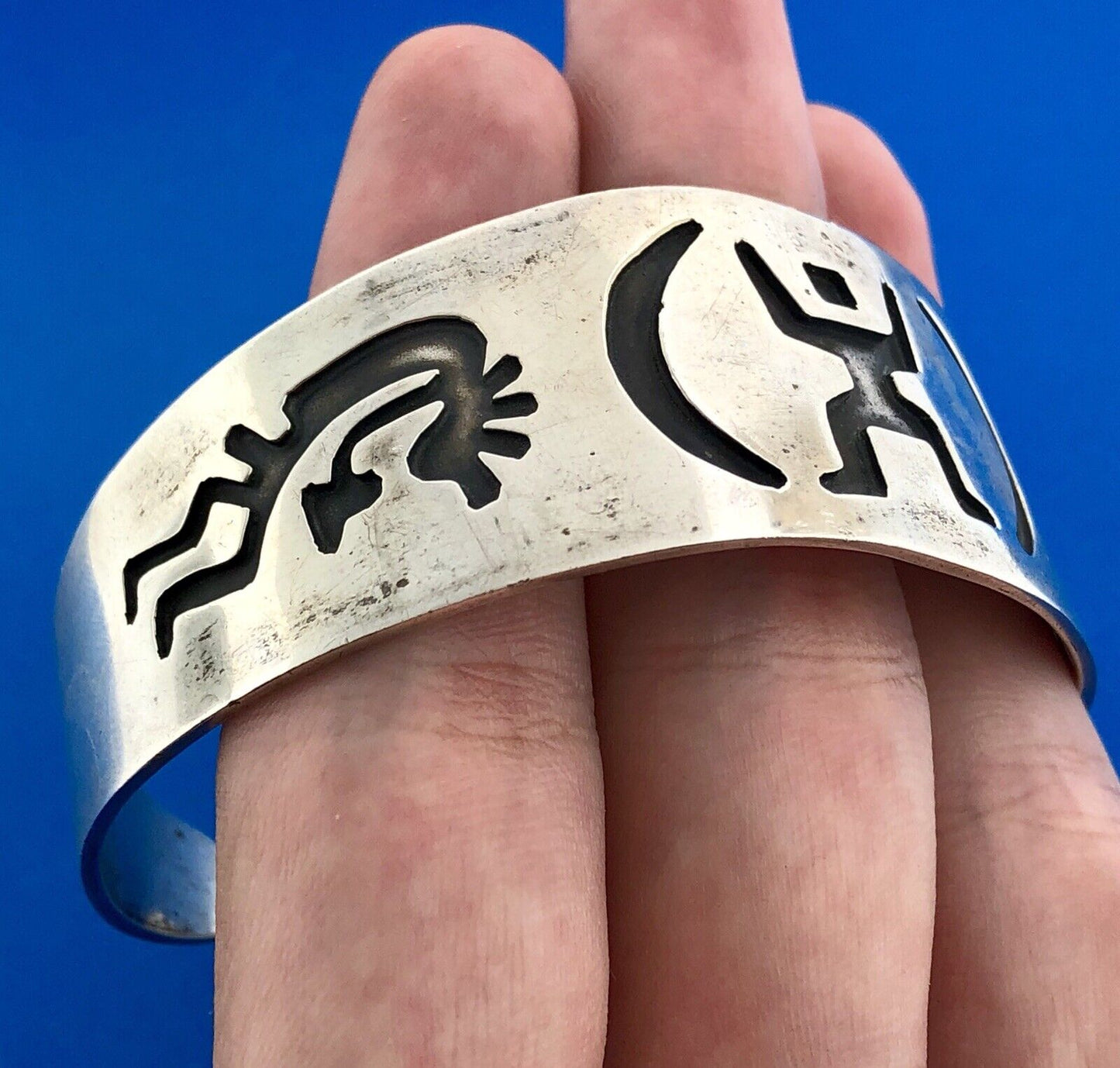 Taxco Mexico 925 Sterling Silver Kokopelli Fertility Storyteller Cuff Bracelet