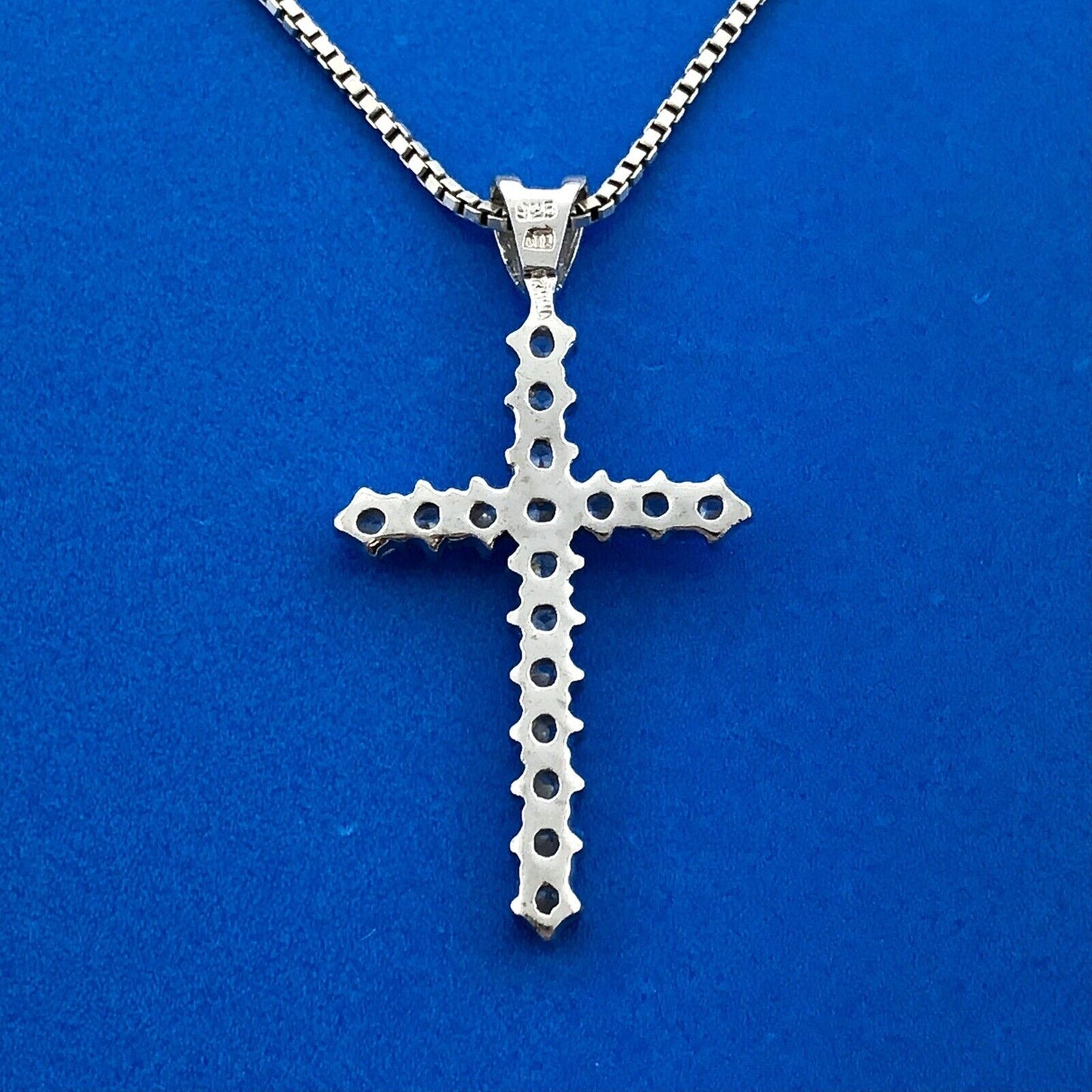 Stunning Sterling Silver 925 CZ Religious Faith 20" Box Chain Cross Necklace