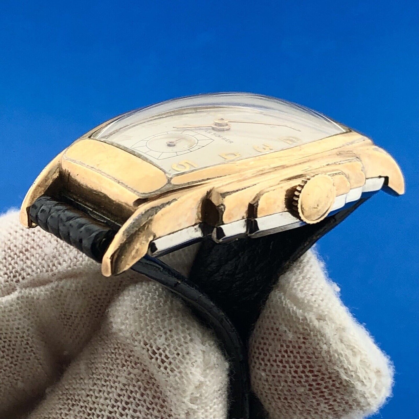 Mid Century Benrus Shock Absorber Model BB3 Gold Filled Step Bezel Tank Watch