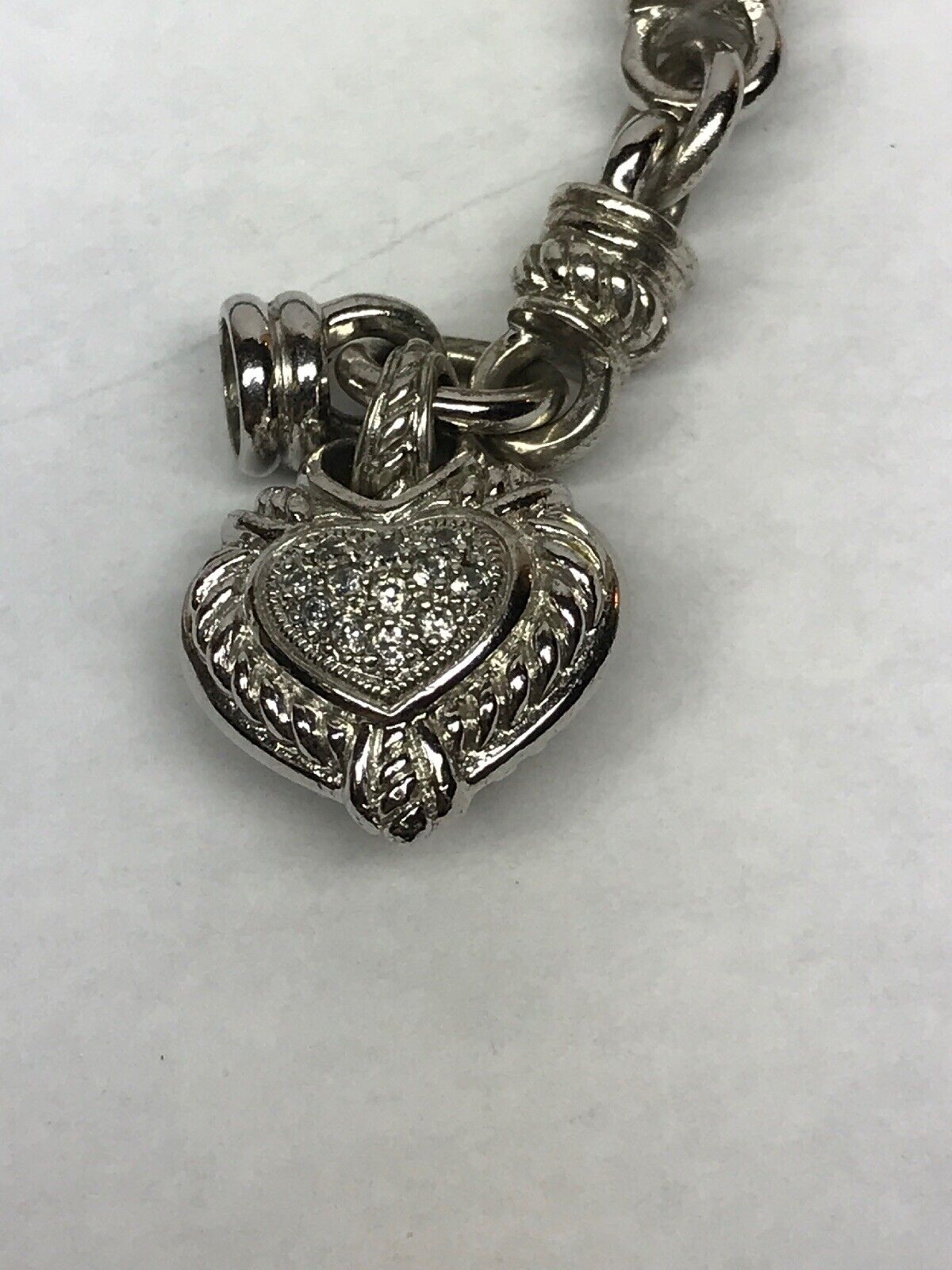 Judith Ripka Sterling Silver 925 Diamonique CZ Heart Charm Leather Bracelet