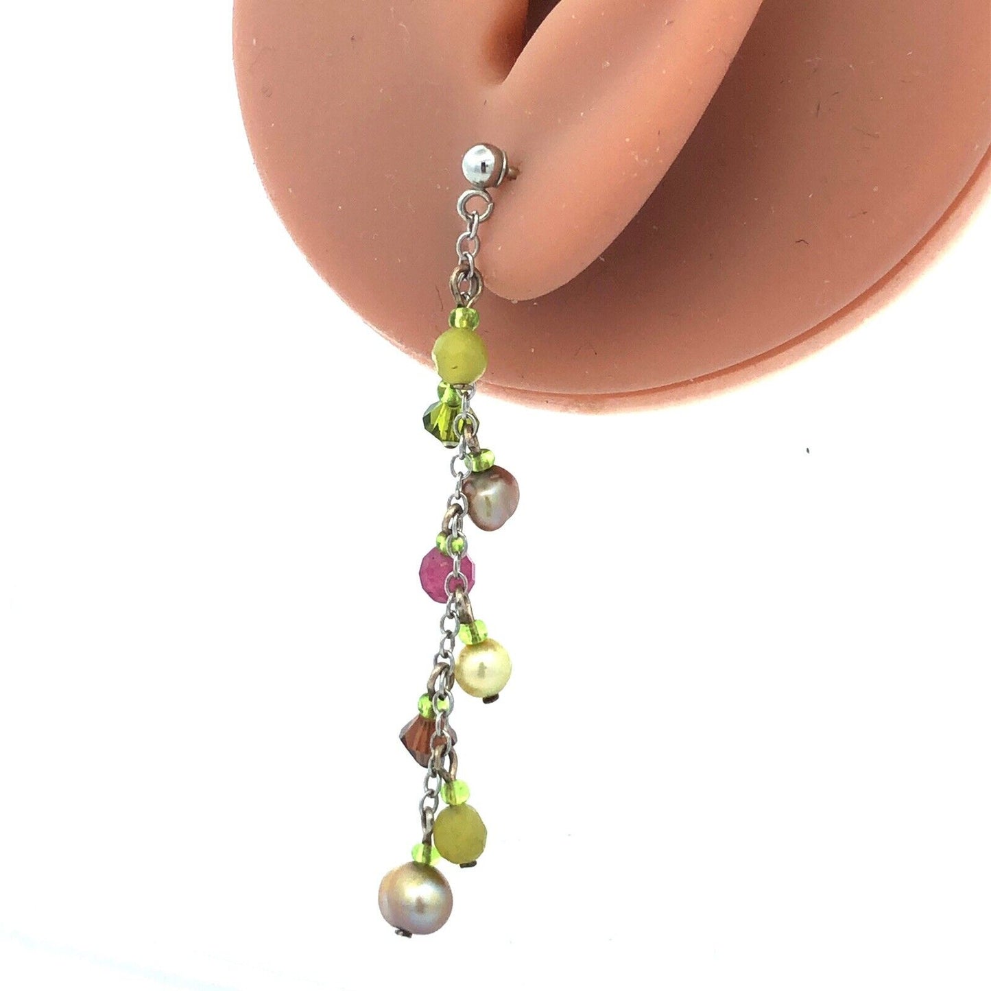 925 Sterling Silver Multi Gemstone Green Purple Cluster Dangle Earrings