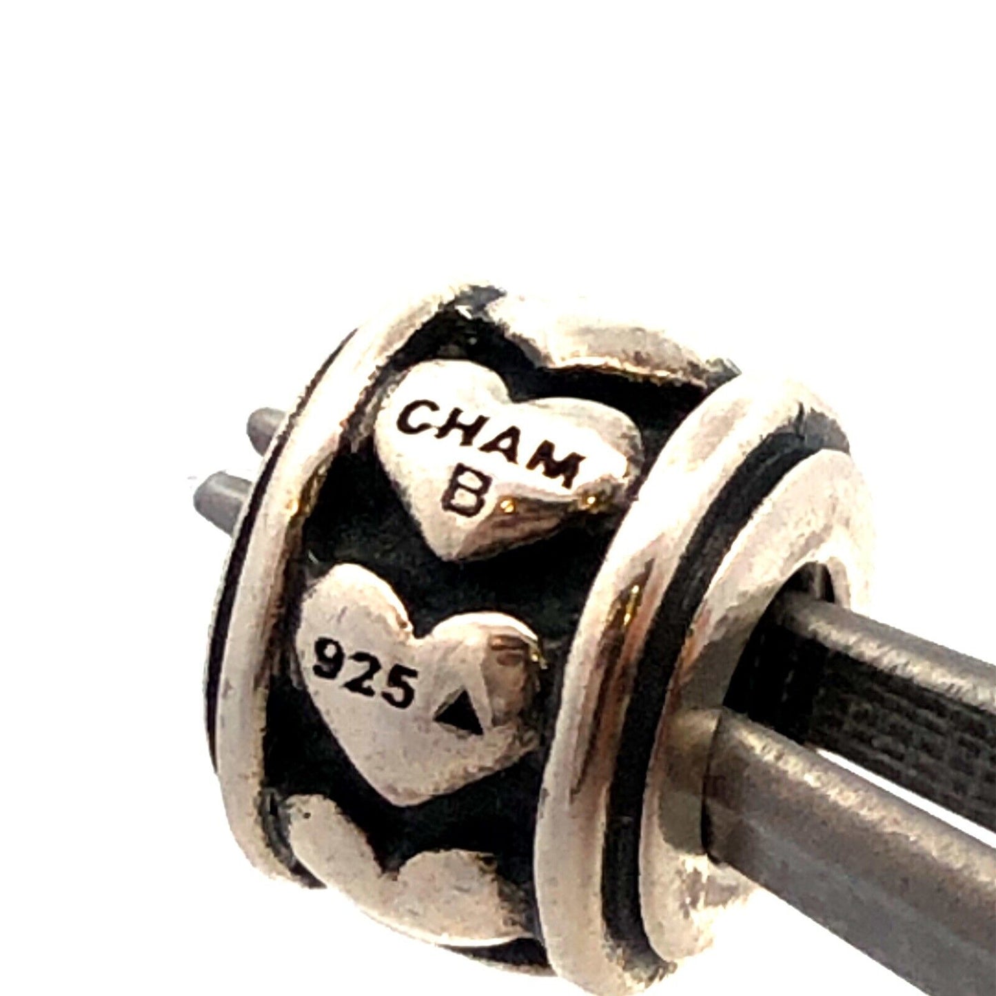 Designer CHAMILIA B 925 Sterling Silver Heart Love Valentines Bead Slide Charm