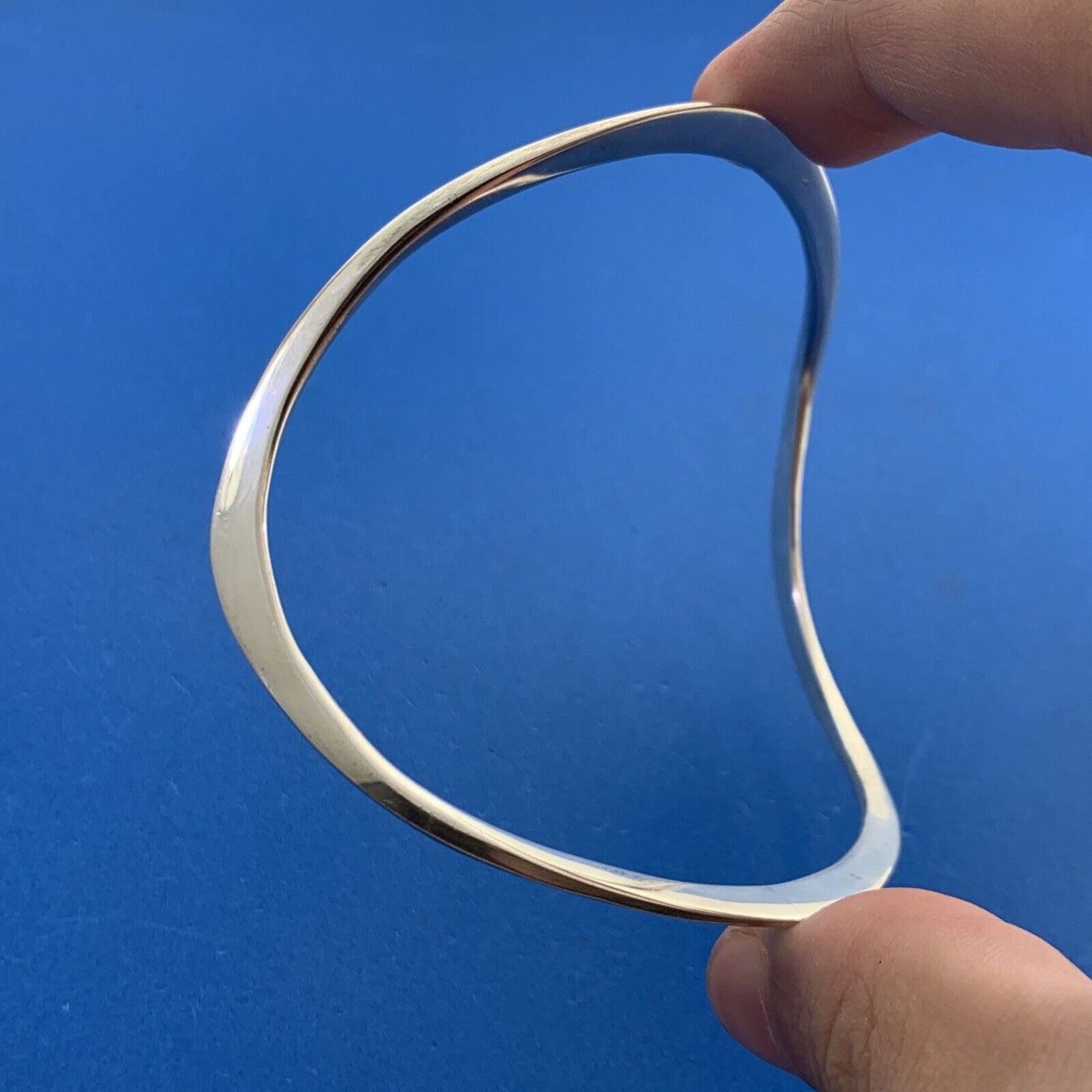Modernist 925 Sterling Silver Crop Circle Wave Simple Bangle Bracelet