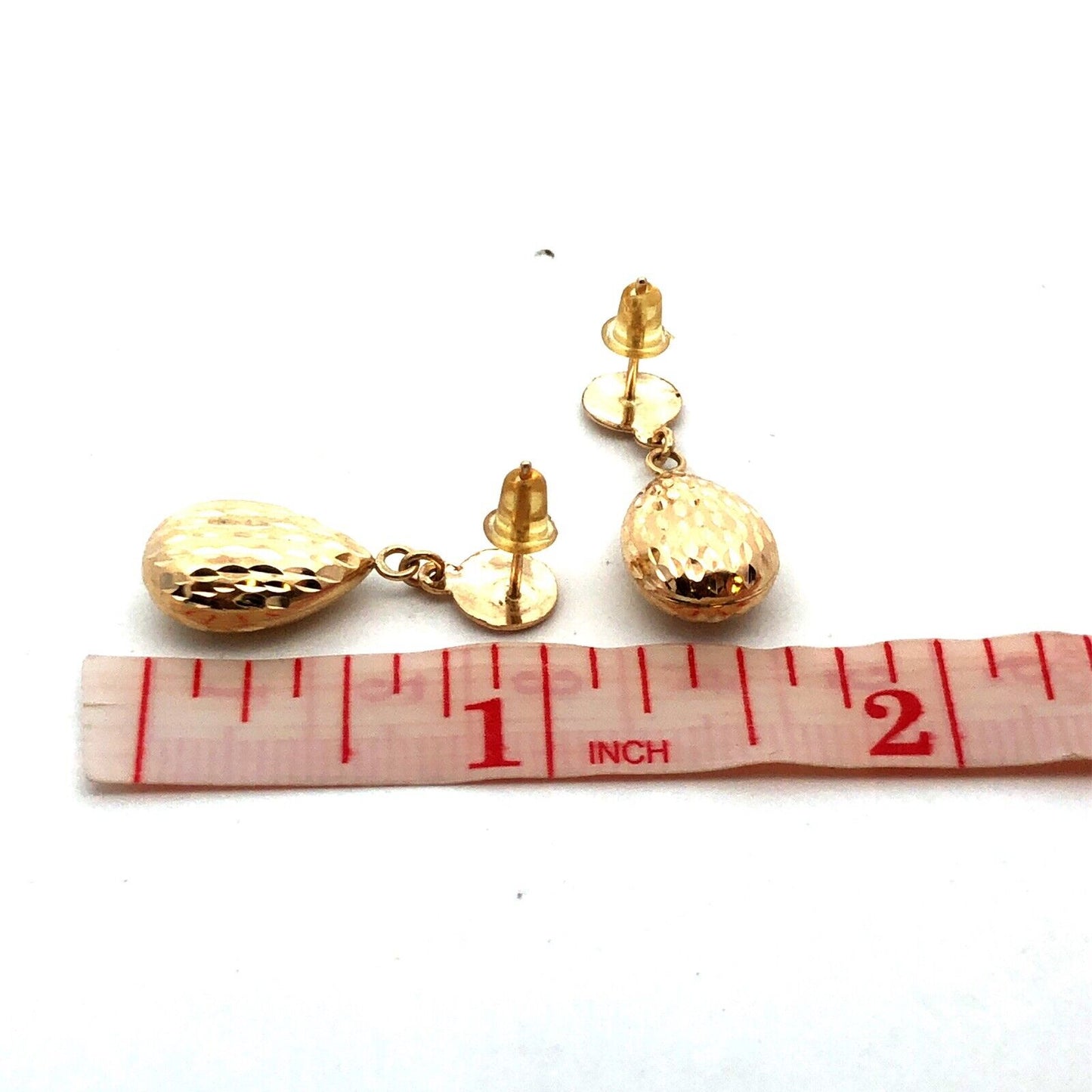 Designer SLC 14K Yellow Gold Textured Teardrop Drop Dangle Stud Earrings