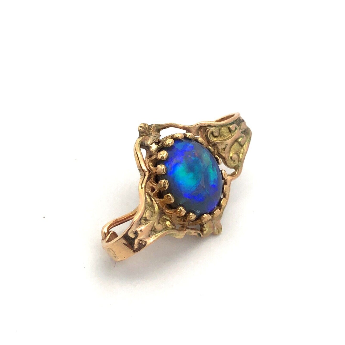 Vintage 14K Yellow Gold Black Fire Opal Etruscan Design Double Enhancer Pendant