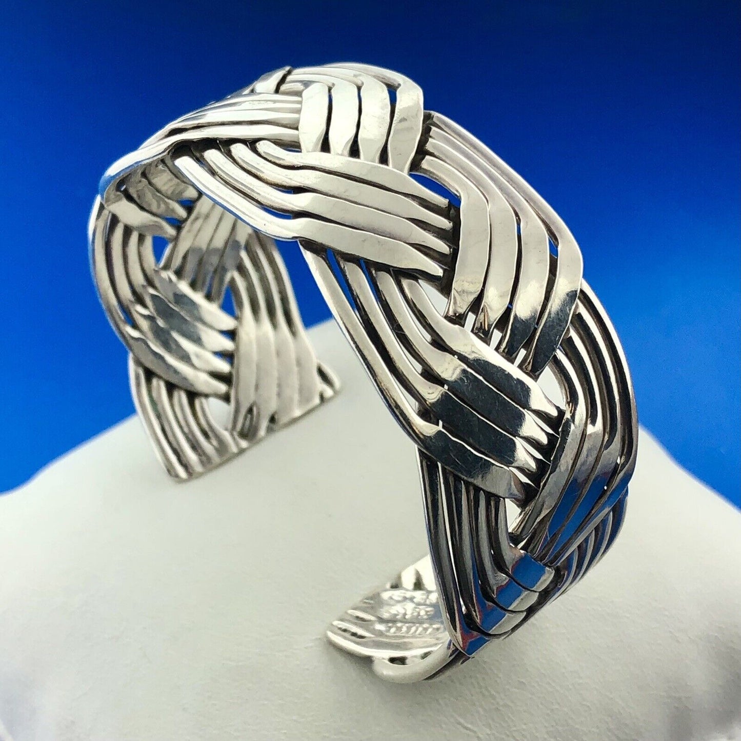 Vintage Taxco Mexico TE-5 925 Sterling Silver Basket Weave Open Cuff Bracelet