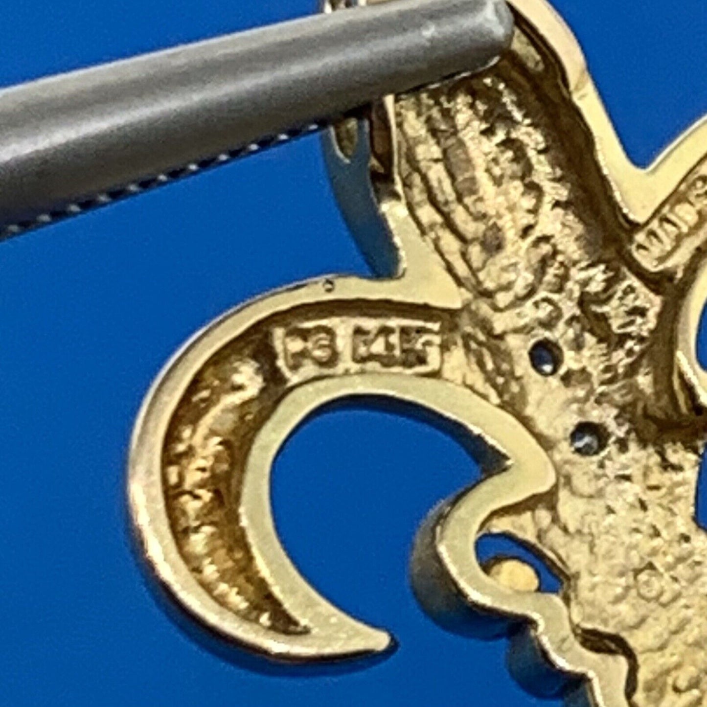 Designer 14K Yellow Gold Diamond Fleur De Lis French Religious Pendant