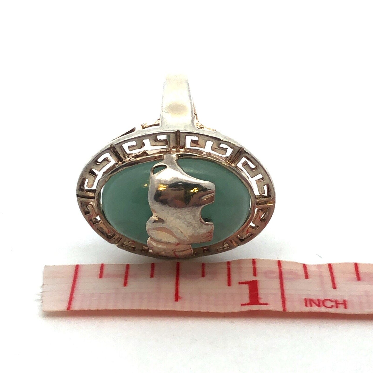 Designer 925 Sterling Silver Jade Oval Cabochon Elephant Statement Cocktail Ring