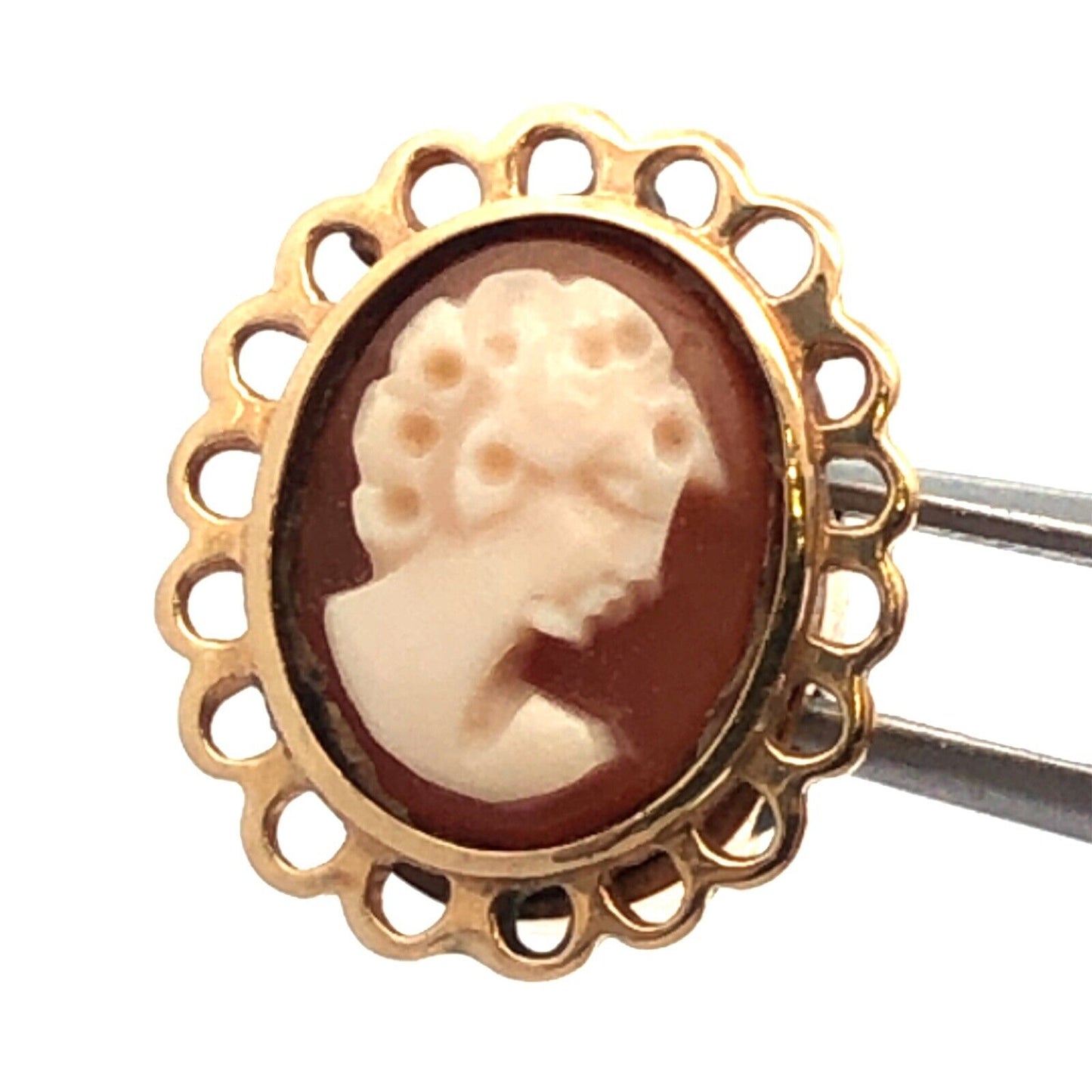 Vintage 10K Yellow Gold Oval Carved Cameo Open Work Slide Bracelet Charm