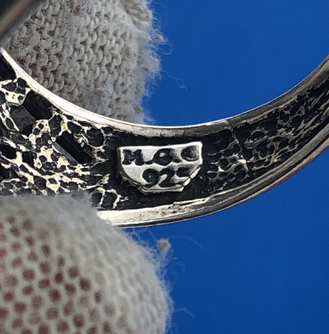 Designer MG Sterling Silver 925 Oval Coral Open Scroll Statement Cocktail Ring