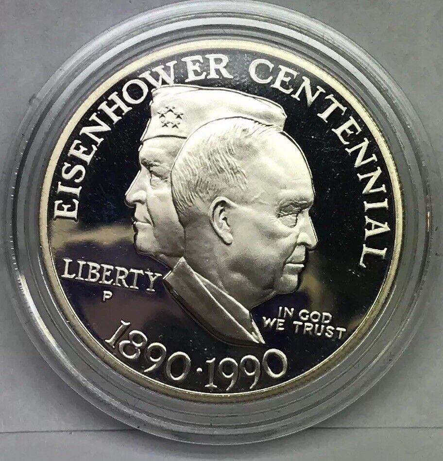 1990 P United States Eisenhower Centennial Commemorative Proof Silver $ OMP/COA