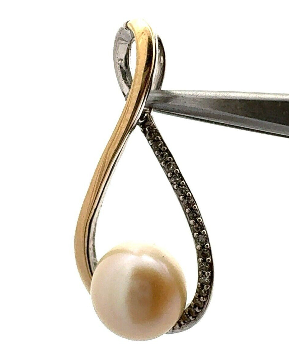 Designer RL 925 Sterling Silver 14K Gold Two Tone Pearl Infinity Pendant