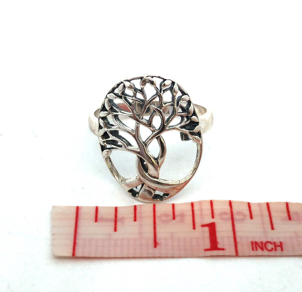 925 Sterling Silver Vintage Tree of Life Nature Modernist Oval Statement Ring