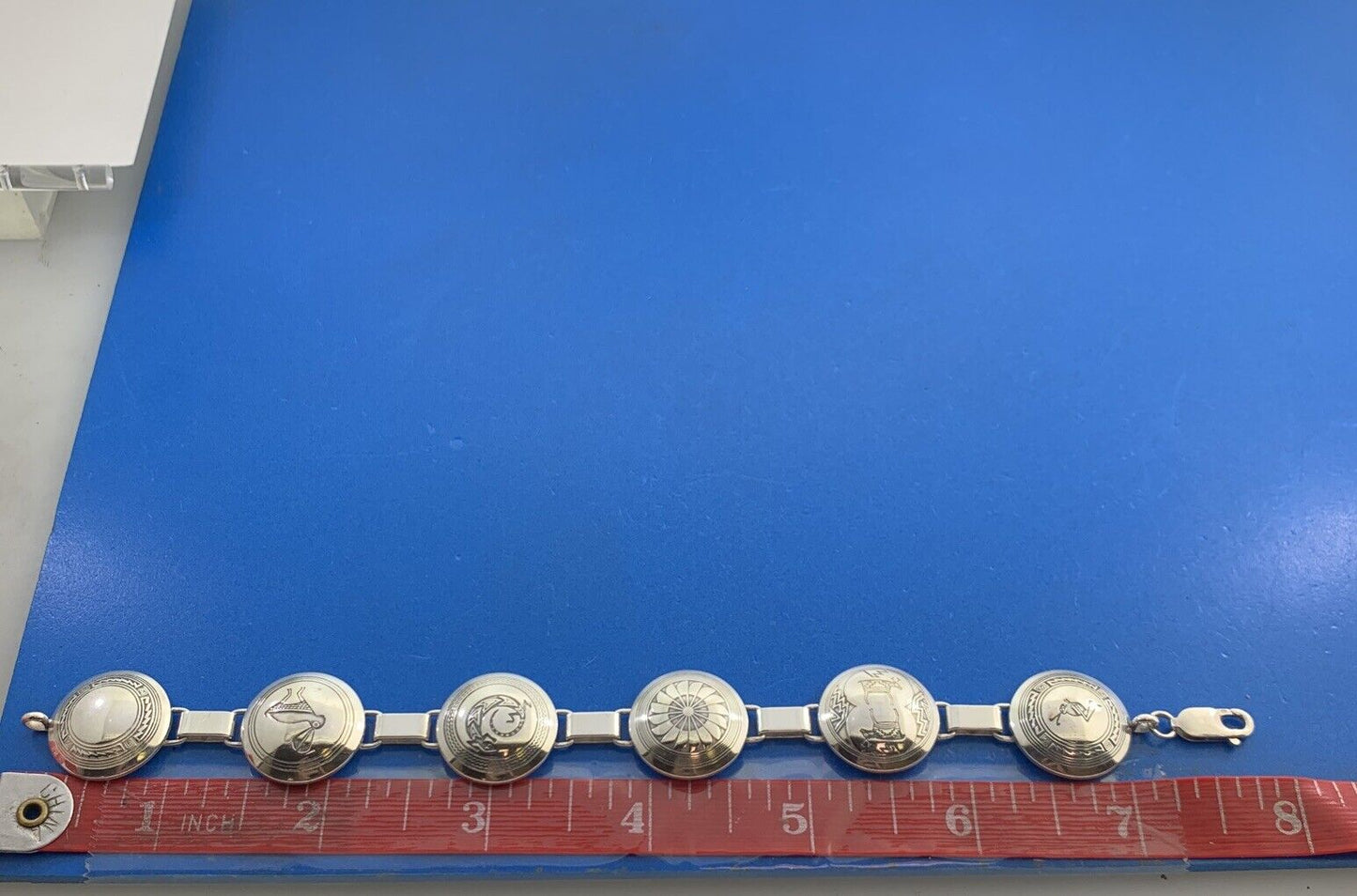 Vintage TSM 925 Sterling Silver Ethnic Animals Native Round Panel Bracelet