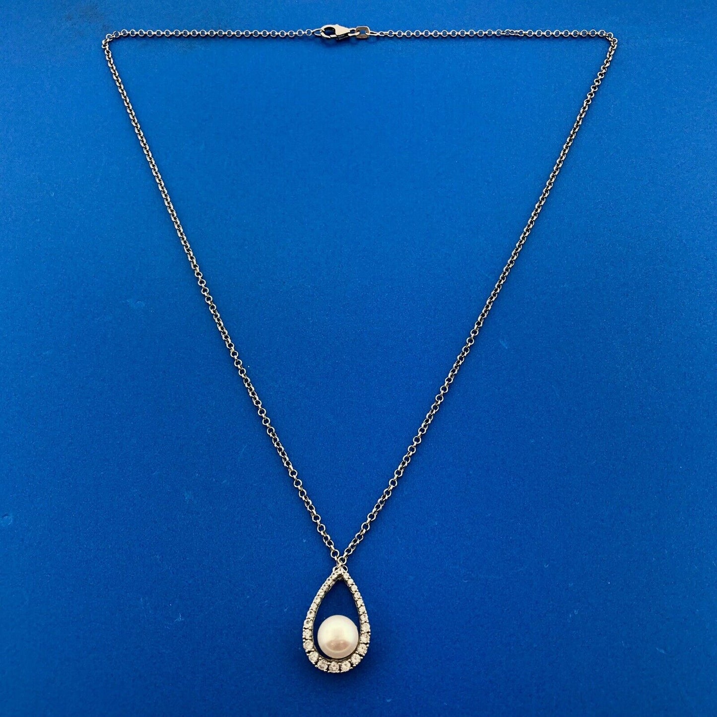 Designer Sterling Silver Pearl Diamond Bridal Perfect Pear Drop Pendant Necklace