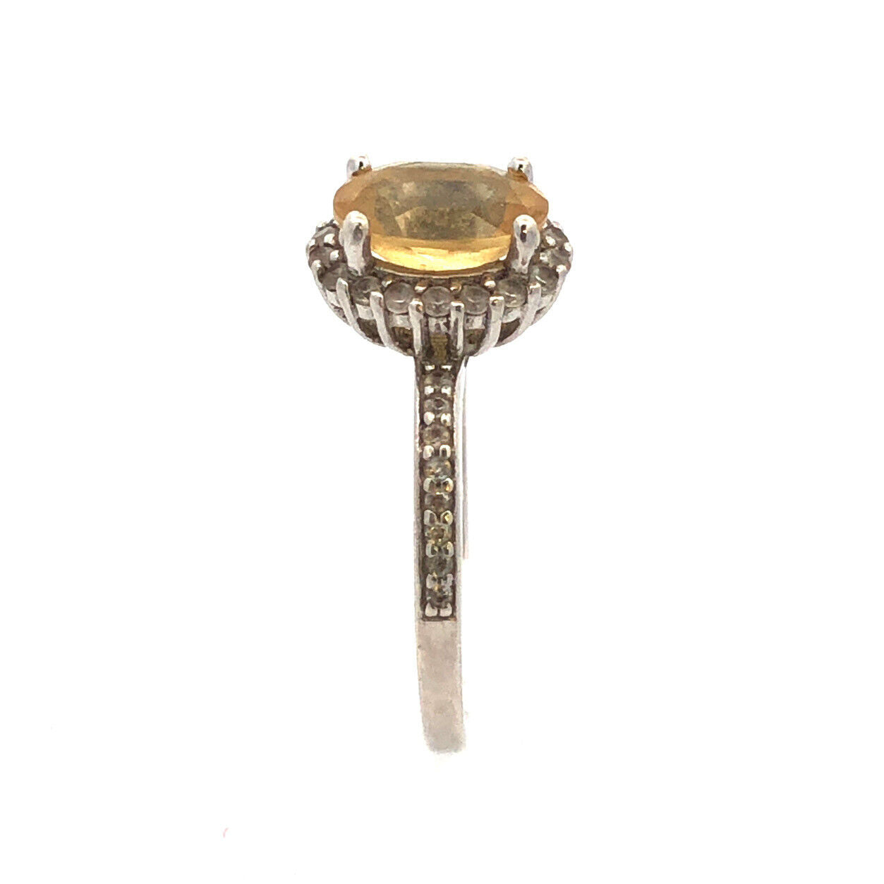 Designer DK 925 Sterling Silver Oval Citrine Diamond Accented Cocktail Ring