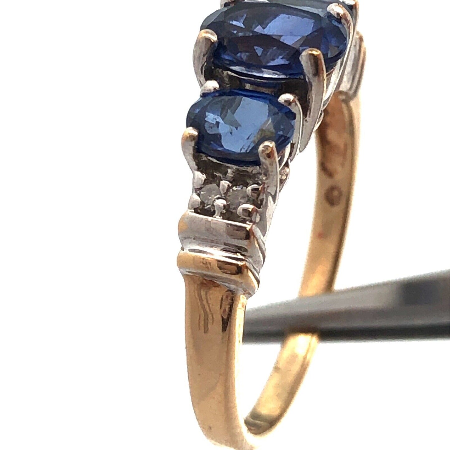 Designer JML 10K Yellow Gold Oval Tanzanite Trio Diamond Engagement Promise Ring