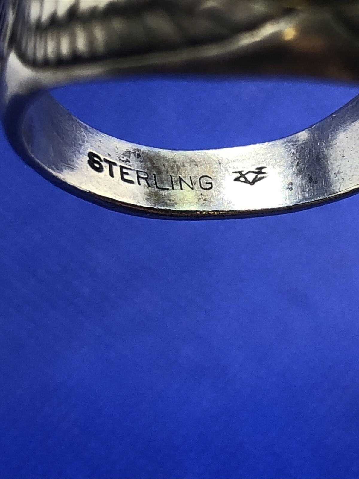 Designer Sterling Silver Oval Blue Glass United States Navy Insignia Dome Ring