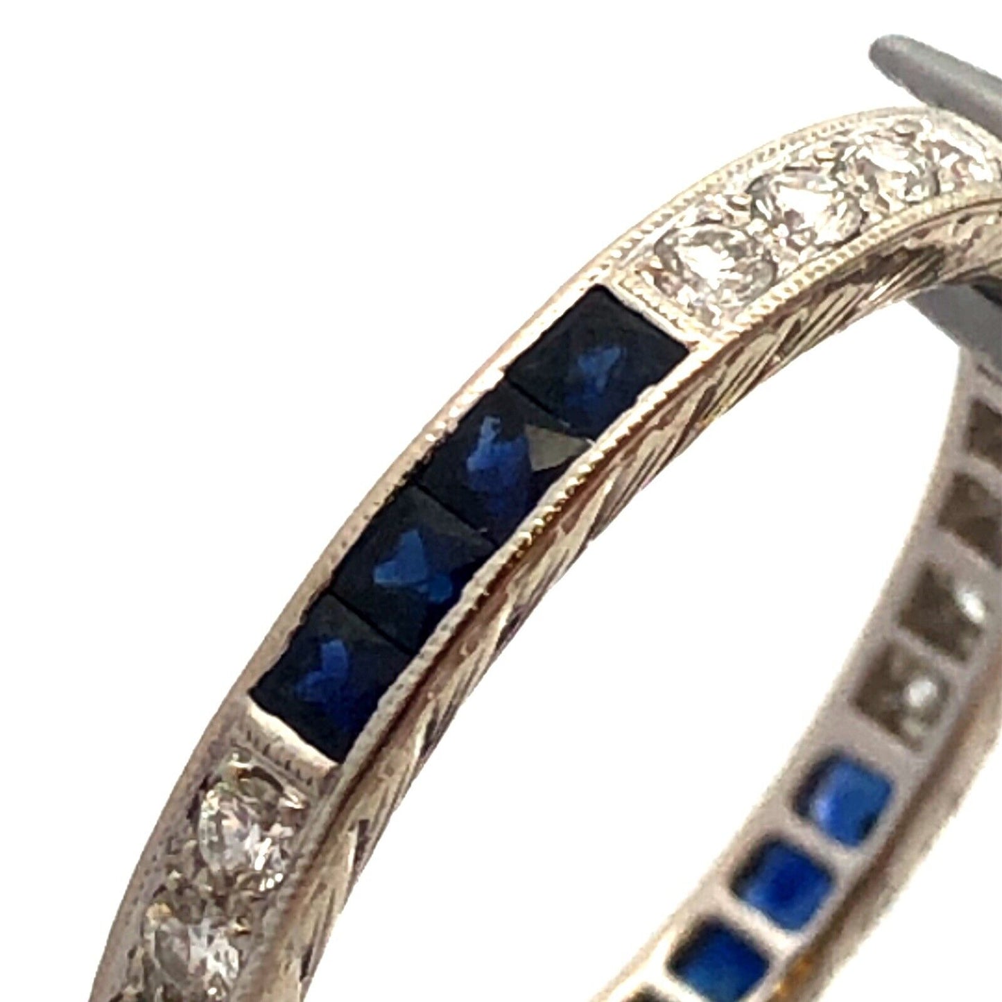 Designer BKC 14K White Gold Sapphire Diamond Wedding Anniversary Band Ring