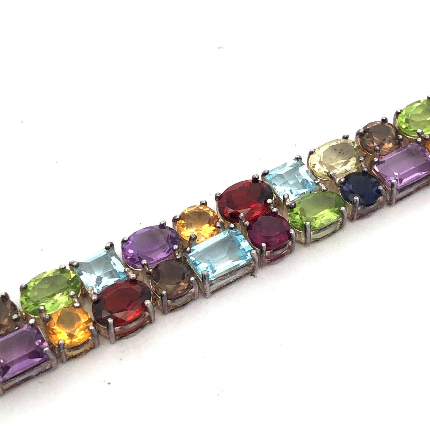 Designer Ross Simons Sterling Silver Multi Gemstone Statement Tennis Bracelet