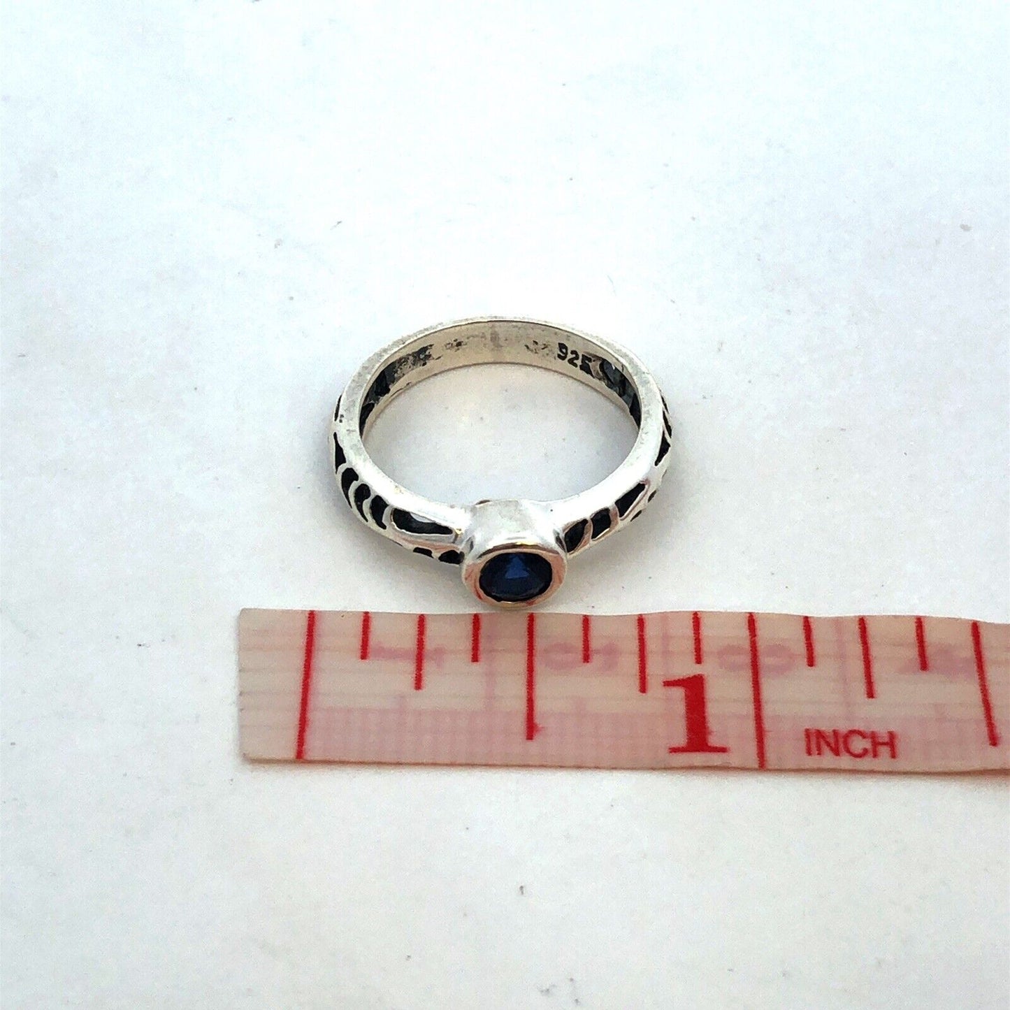 925 Sterling Silver Round Blue Cubic Zirconia CZ Open Work Band Size 6 Ring