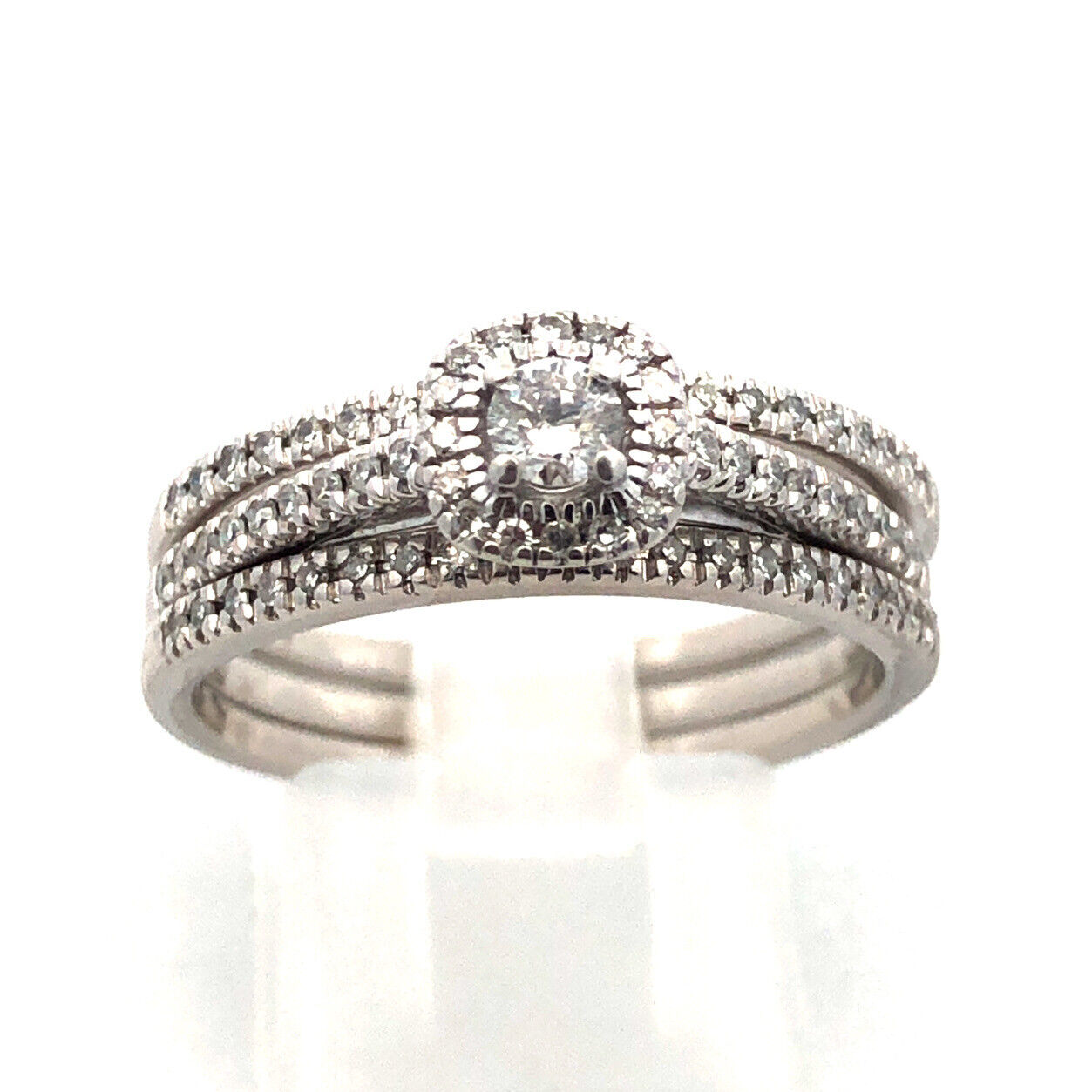Beautiful 14k White Gold Round Diamond Trio Set Engagement Wedding Ring