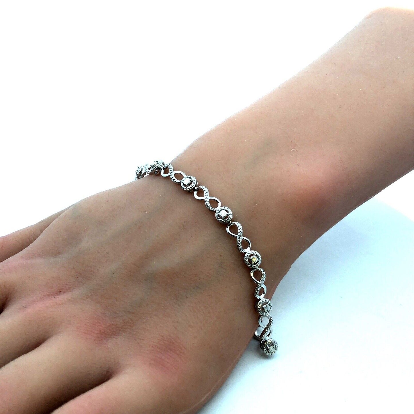 Designer JWBR 925 Sterling Silver Textured Infinity Anniversary Tennis Bracelet