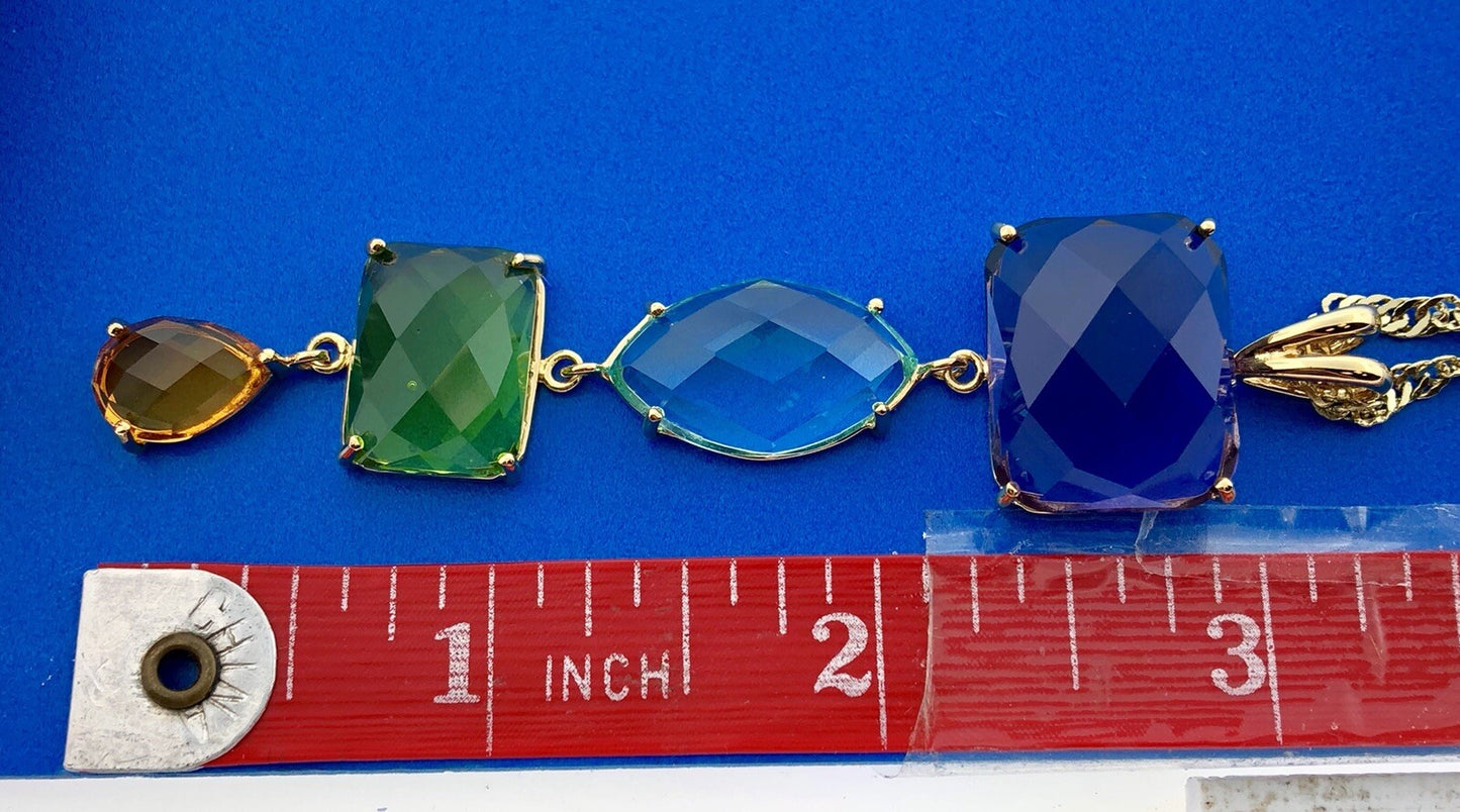 ATHRA 14K Gold Plated Purple Blue Green Orange Cubic Zirconia Drop Necklace NWT