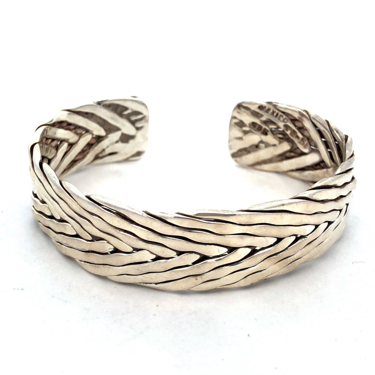925 Sterling Silver Taxco TE-51 Mexico Braided Woven Statement Cuff Bracelet
