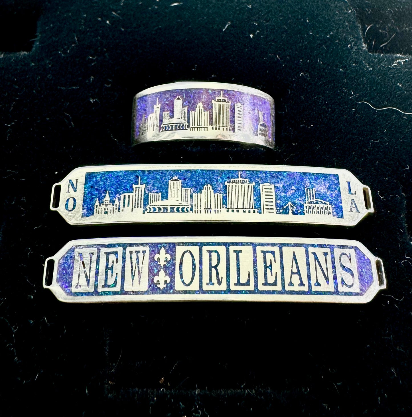 NOLA New Orleans Street Tile Sterling Silver Bello Opal Inlay Panel Bracelet