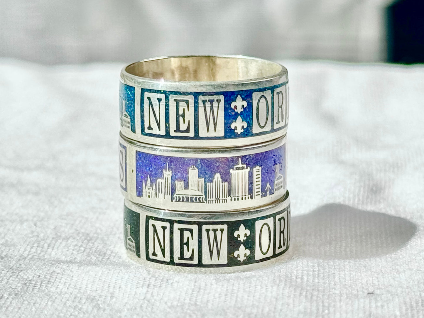 NOLA New Orleans Skyline Sterling Silver 925 Bello Opal Inlay Band Ring